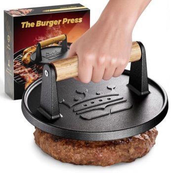 Smash Burger Press 6.5”,Cast Iron Flat Round Edge Grill/Bacon/Meat/Hamburger/Che