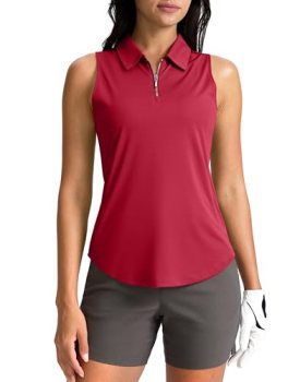 G Gradual Womens Golf Shirt Sleeveless Zip Up Polo Shirts for Women Collared Lig