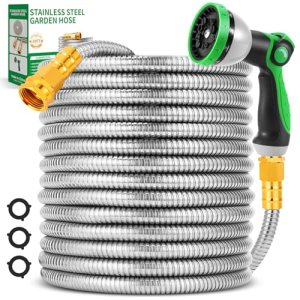 Garden Hose 50FT, Flexible Stainless Steel Metal Water Hose with 10-Function Noz
