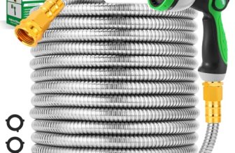 Garden Hose 50FT, Flexible Stainless Steel Metal Water Hose with 10-Function Noz