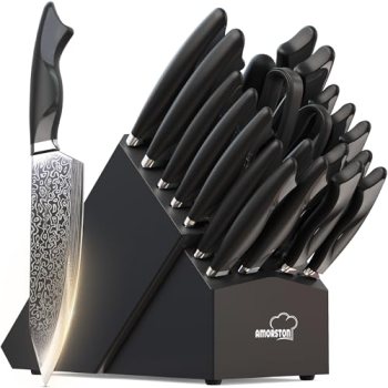 Amorston 22 Pieces Knife Set, Laser Engraved High Carbon Stainless Steel Knife B