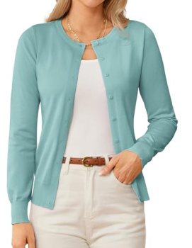 GRACE KARIN Womens Summer Blue Cardigan Sweaters Lightweight Cardigans for Women