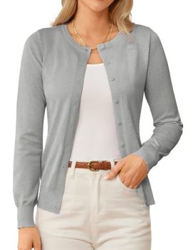GRACE KARIN Womens Summer Grey Cardigan Sweaters Lightweight Cardigans for Women