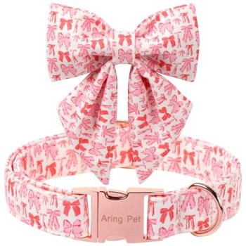 ARING PET Bow Collar for Dog, Cute Pink Sailor Bowtie Heart Puppy Pet Collars fo