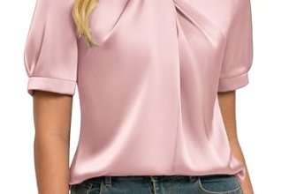 GRACE KARIN 2026 Women Satin Tops Short Sleeve Blouse Mock Neck Work Silk Shirts