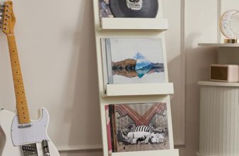 LELELINKY Wall-Leaning Vinyl Record Holder with 3 Tier Display Shelf