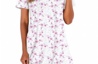 Ekouaer Nightgowns for Women V Neck Sleepshirt Short Sleeve Nightdress Lace Trim