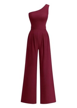 KIRUNDO One Shoulder Jumpsuits For Women Dressy Summer Formal One Piece Ribbed W