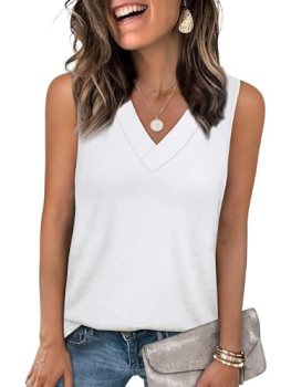 YESTTO Tank Tops for Women Summer V Neck T Shirts Sleeveless Tops Casual Loose F