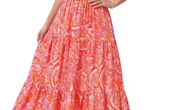PRETTYGARDEN Women Summer Maxi Dresses 2026 Short Sleeve V Neck Button Floral Ti