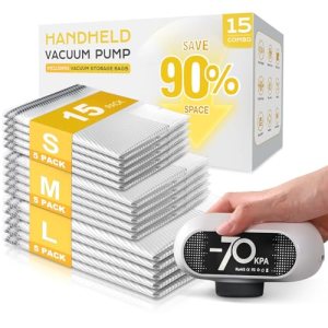 SNOCOD 15 Pack Vacuum Storage Bags with -70KPa Electric Pump