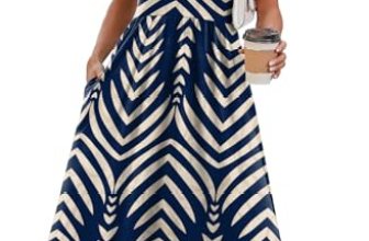 OFEEFAN Summer Dresses for Women Flowy Short Sleeve V Neck A Line Dress Spring B