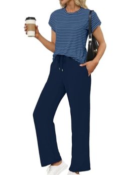 Glamaker Two Piece Sets for Women Going Out Summer Lounge Set Short Sleeve Pullo