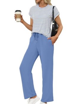 Glamaker Two Piece Sets for Women Going Out Summer Lounge Set Short Sleeve Pullo