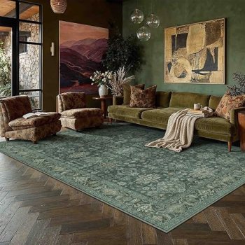 WondRg 6×9 Washable Area Rug for Living Room Bedroom Vintage Green Carpet Soft L