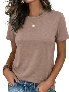 Zeagoo Summer Outfits for Women Short Sleeve Basic Top Crewneck Plain Tshirts Bu