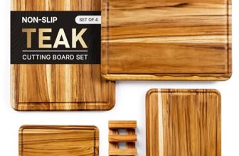 4 Pack Teak Cutting Board Set for Kitchen Heavy Duty Non Toxic Non Slip Solid Th