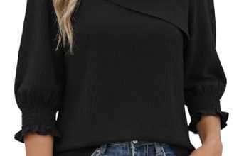Funlingo 3/4 Length Sleeve Womens Tops Business Dressy Casual Blouses Asymmetric