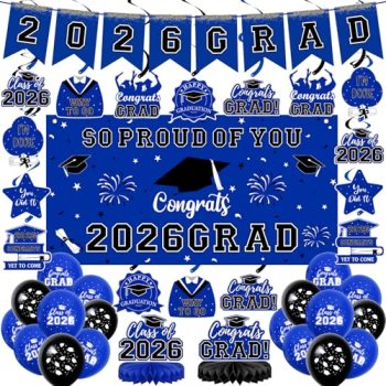 59Pcs Graduation Decorations 2026 Backdrop Balloons Banner Centerpiece Hanging S