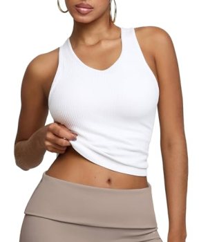 BRXL Women’s Ribbed Racerback Tank Tops with Built-in Bra U Neck Sleeveless Fitt