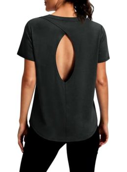 Alaroo Workout Tops for Women Short Sleeve Pilates Shirts Open Back Fitness Clot