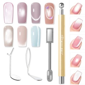 modelones Cat Eye Magnet Set, 5PCS 3-in-1 Dual-Head Nail Magnet Pen with Heart