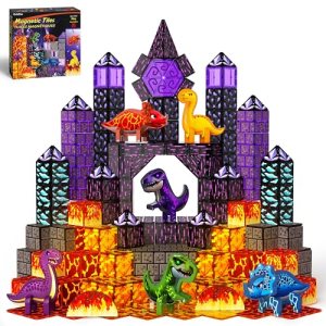 GobiDex 80PCS Dinosaur Toys Magnetic Tiles with 6 Dinosaurs
