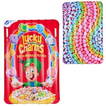 Lucky Charms Reversible Pool Float Double Sided Cereal Box and Rainbow Charm Inf