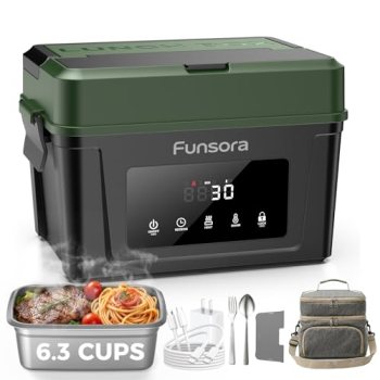 Funsora Cordless Heated Lunch Box 6.3Cups Electric Lunch Box 24000mAh Rechargeab