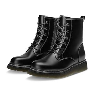 Athlefit Women’s Lace-Up Combat Boots Fashion Casual Low Platform Lug Sole Ankle