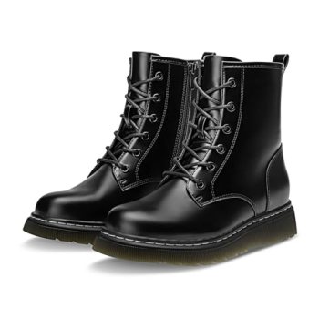 Athlefit Women’s Lace-Up Combat Boots Fashion Casual Low Platform Lug Sole Ankle