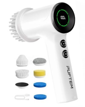 PUFTEM Shower Scrubber, Electric Spin Scrubber for Bathroom Cleaning