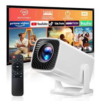 Mini Projector with 4K Support, Portable Projector with Electric Focus & Keyston