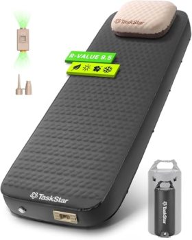 TaskStar 4″ Self Inflating Sleeping Pad for Camping with Pillow
