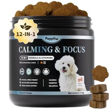POPPAW Calming Chews for Dogs – 12-in-1 Dog Calming Treats with Herbal & Vitamin