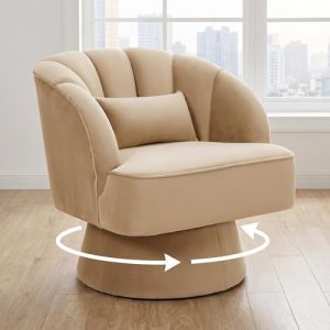 GarveeHome Modern 360° Swivel Velvet Barrel Accent Armchair