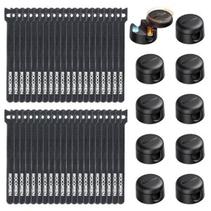 Rocoren 50 PCS Cable Management Kit 10 Magnetic Rotatable Cable Clips