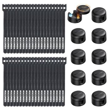 Rocoren 50 PCS Cable Management Kit 10 Magnetic Rotatable Cable Clips