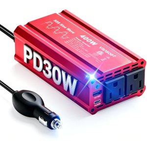 【2026 Upgraded】 400W Peak Clipped Sine Wave Car Power Inverter DC 12V to AC(2 Ou
