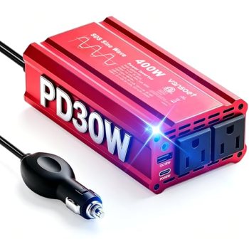 【2026 Upgraded】 400W Peak Clipped Sine Wave Car Power Inverter DC 12V to AC(2 Ou