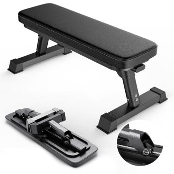 Finer Form Gym Quality Foldable Flat Bench for Multi-Purpose Weight Training and