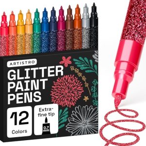 ARTISTRO 12 Glitter Paint Pens for Glass Marking