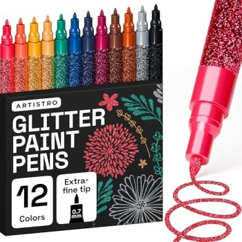 ARTISTRO 12 Glitter Paint Pens for Glass Marking