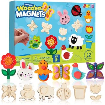 JOYIN 12 Wooden Magnet Creativity Arts & Crafts Painting Kit for Kids