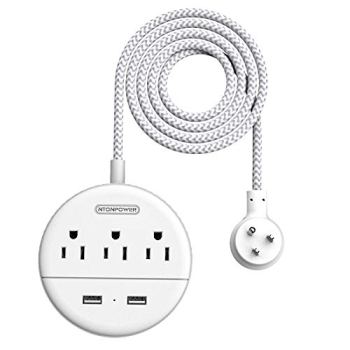NTONPOWER Braided Power Strip Flat Plug with USB