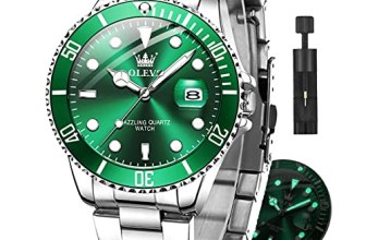 OLEVS Green Watches for Men Stainless Steel Luxury Date Dress Waterproof