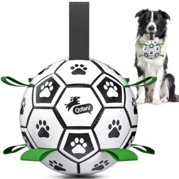 QDAN Dog Toys Dog Balls, World Cup Dog Soccer Ball with Straps