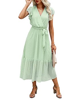 BTFBM Women Summer Bohemian Floral Casual Wrap V Neck Ruffle Cap Sleeveless Belt
