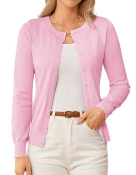 GRACE KARIN Pink Cardigan Sweaters for Women Lightweight Fall Cardigans Fashion