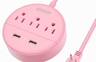 Rose Pink Power Strip with USB, NTONPOWER Flat Plug Extension Cord Nightst&Deskt